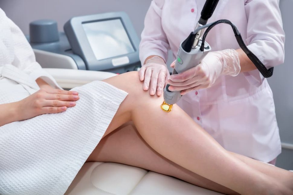 A client of Arviv Medical Aesthetics receives a laser hair removal treatment